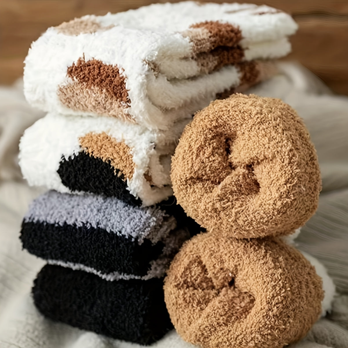 6 Pairs Cat Claw Cotton Socks Winter Home Floor Crew Socks
