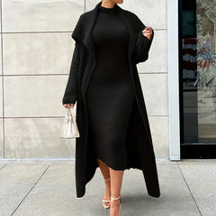 Solid Flannel Cardigan & Midi Dress Set