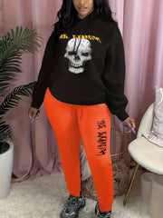 Women's Plus Gothic Skull Print Hoodie & Joggers Set