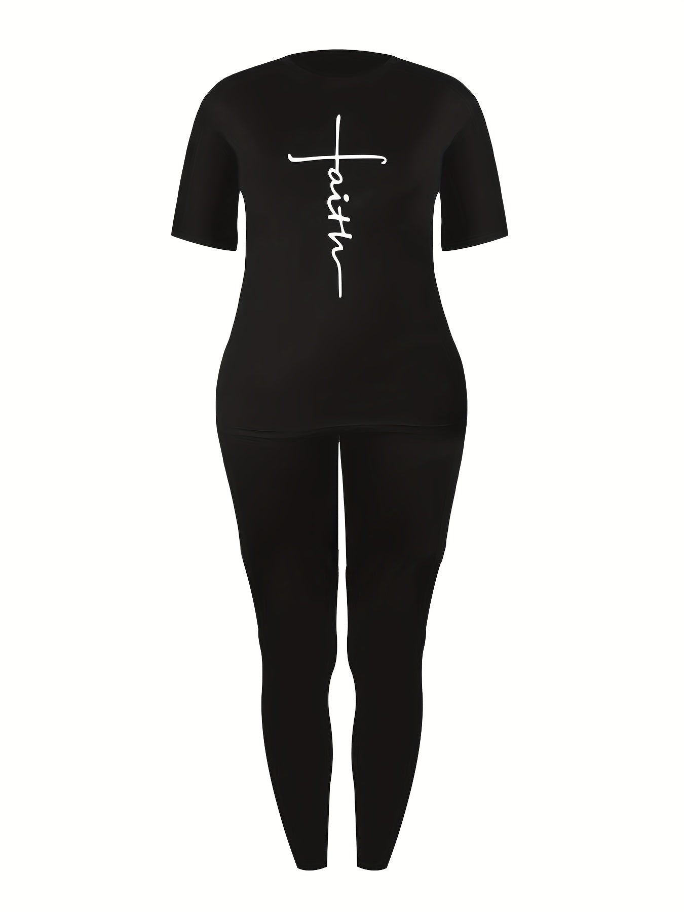 Faith Letter Print Tee & Slim Pants Workout Set