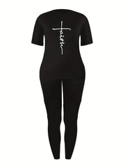 Faith Letter Print Tee & Slim Pants Workout Set