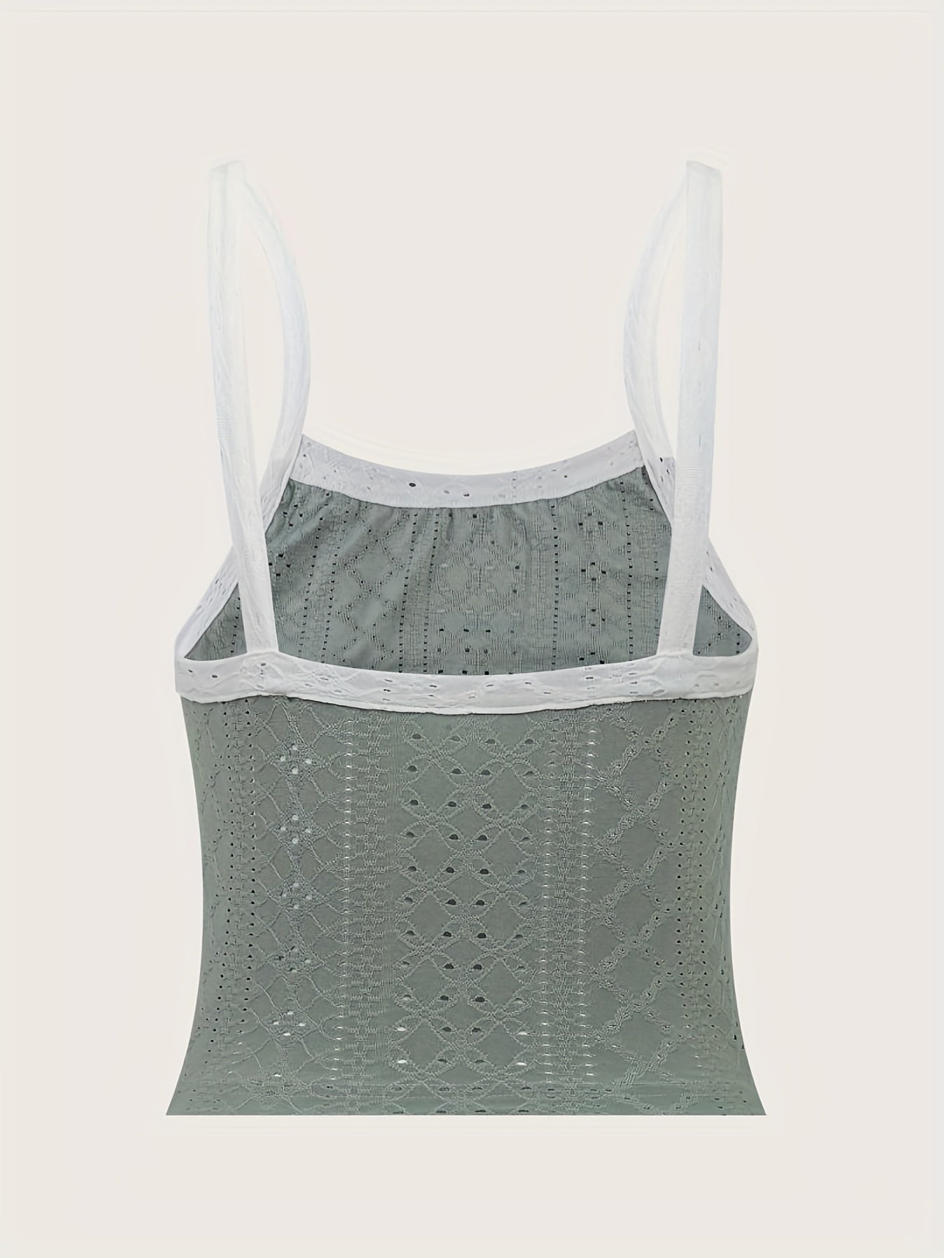 Eyelet Trim Cami Top Crew Neck Summer Sleeveless Top Women's Clothing