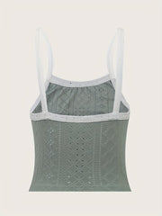 Eyelet Trim Cami Top Crew Neck Summer Sleeveless Top Women's Clothing