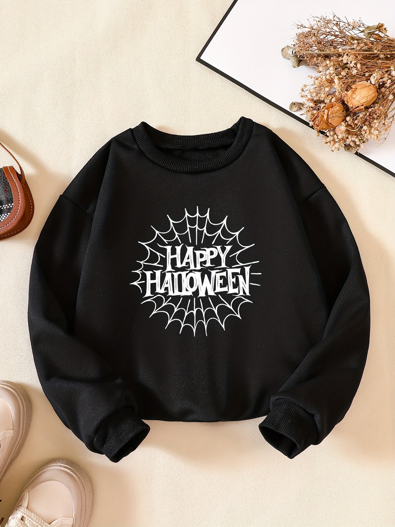 Girls' Happy Halloween Print Sweatshirt Long Sleeve Pullover
