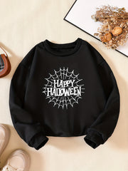 Girls' Happy Halloween Print Sweatshirt Long Sleeve Pullover