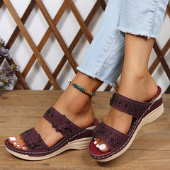 Flower & Rhinestone Wedge Slippers Open Toe Non Slip Arch Support Sandals