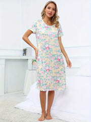Floral Print Lounge Dress Crew Neck Short Sleeve