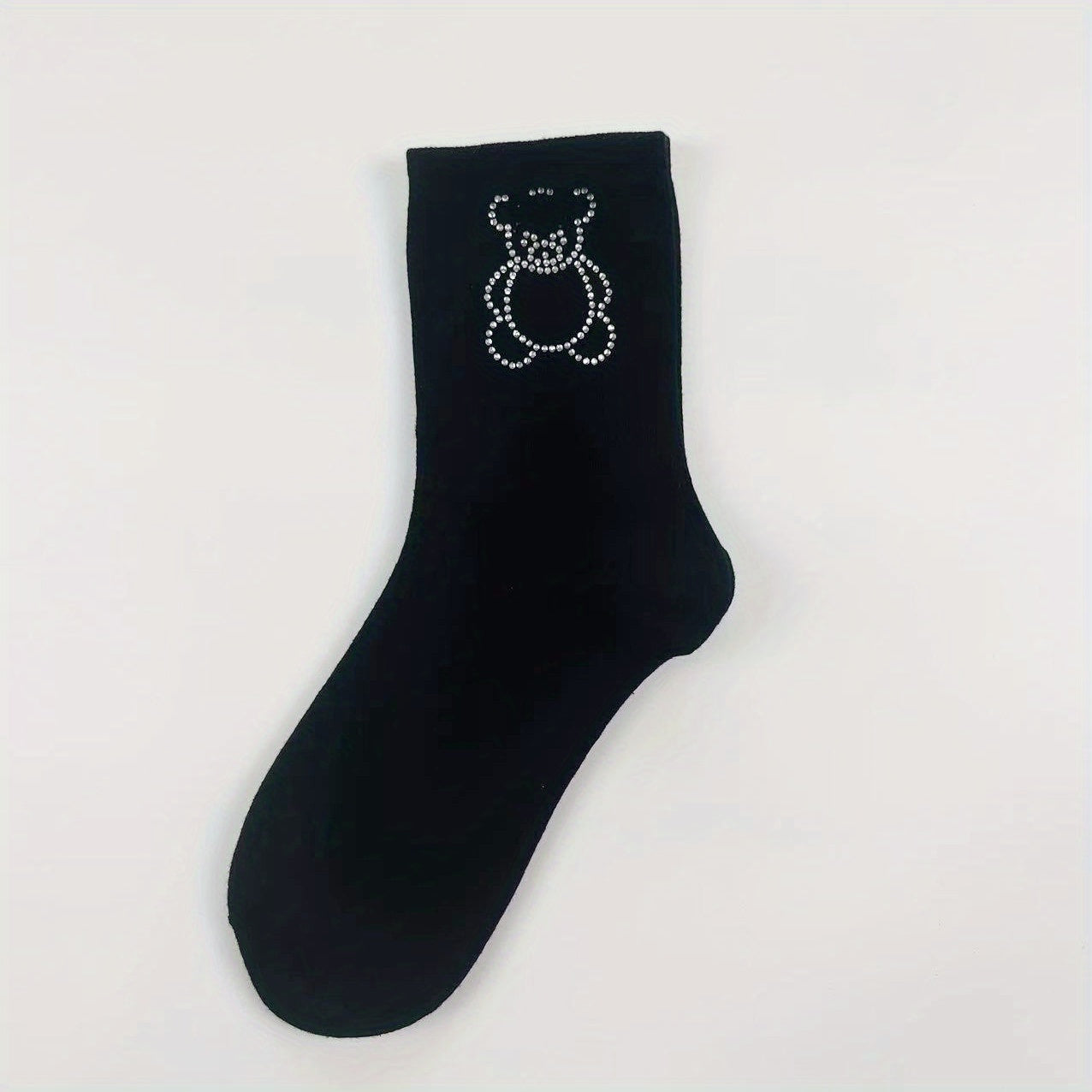 Bear Pattern Rhinestone Socks Mid Tube Women's Stockings