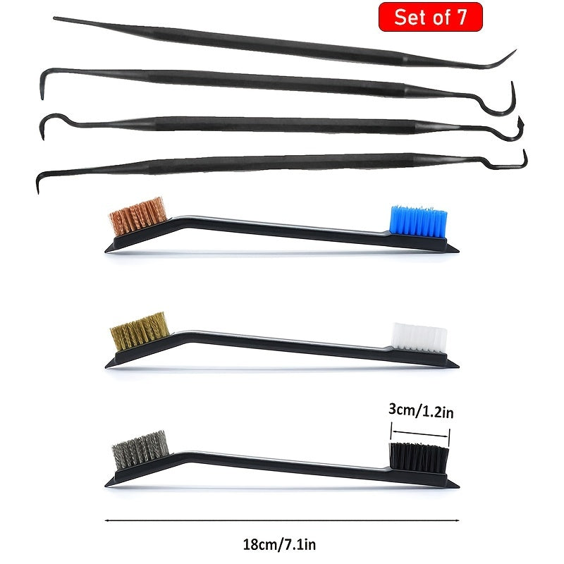 7pcs Gun Cleaning Brushes & Picks Set, Brass Steel Nylon Bristle