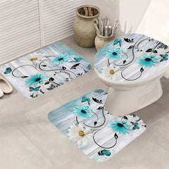 Flower & Butterfly Pattern Shower Curtain Set