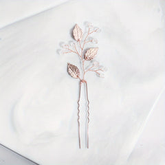 Alloy Leaves Faux Pearl Hairpin Wedding Dress U shaped Hair Headdress