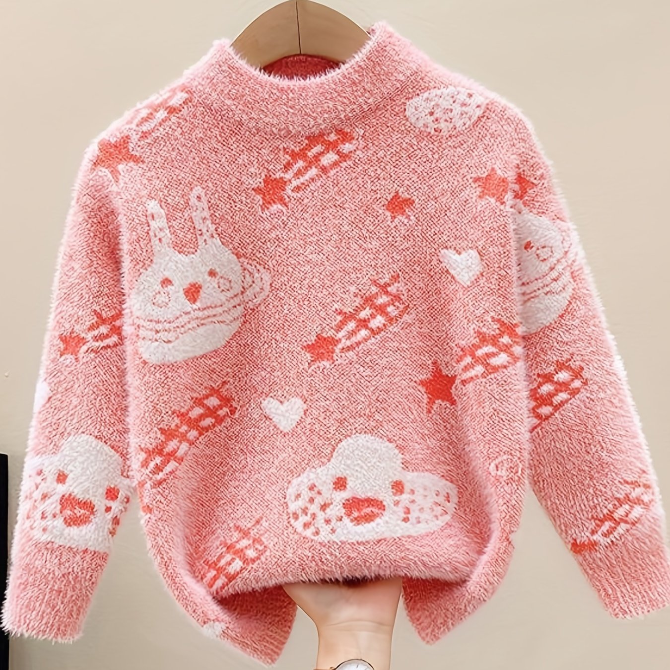 Kids Cartoon Jacquard Mink Cashmere Knit Sweater