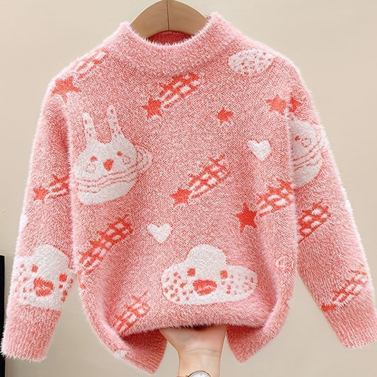 Kids Cartoon Jacquard Mink Cashmere Knit Sweater