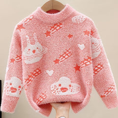 Kids Cartoon Jacquard Mink Cashmere Knit Sweater