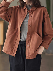 Button Front Collar Jacket Solid Outerwear Women's Clothing