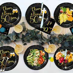50th Birthday Party Supplies Cheers & Beers Tableware Set