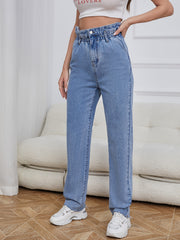 High Waist Straight Jeans Loose Fit High Rise Denim Pants