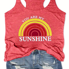 Letter Graphic Sports Tank Top Round Neck Casual Loose Sleeveless T-shirts