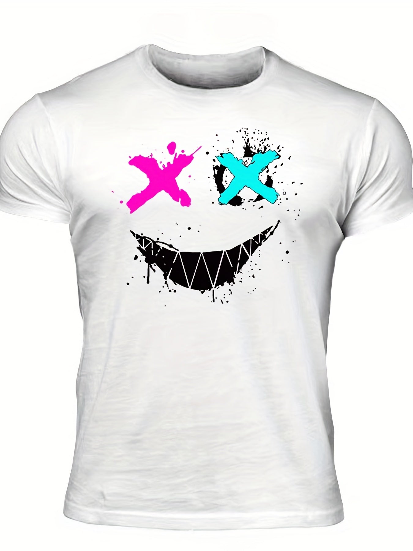 Men's Graffiti Smile Print T Shirt Crew Neck Tee