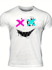 Men's Graffiti Smile Print T Shirt Crew Neck Tee