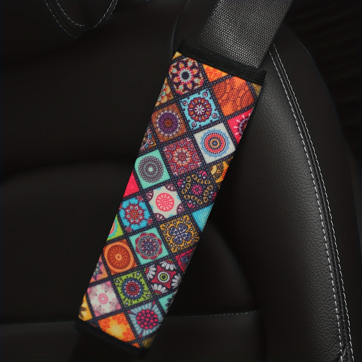 Checkered Fabric Car Seat Belt Shoulder Protector Cover for Women