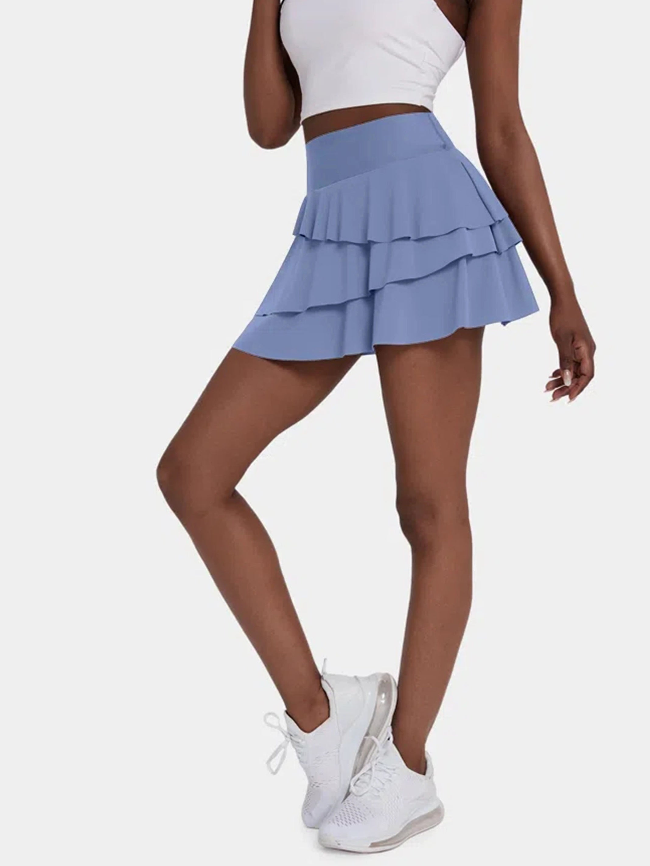 Sports Skirt Women's Plus Solid Ruffle Trim Stretch Mini Skirt