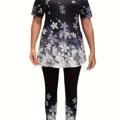 Glitter Sakura Print Tee & Leggings Pajamas Set