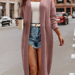 Solid Long Sleeve Open Front Cardigan