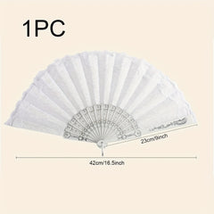 Silvery golden Folding Fan Lace Floral Fan Vintage Stage Performance Props