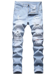 Men's Ripped Straight Regular Denim Jeans With Pockets
