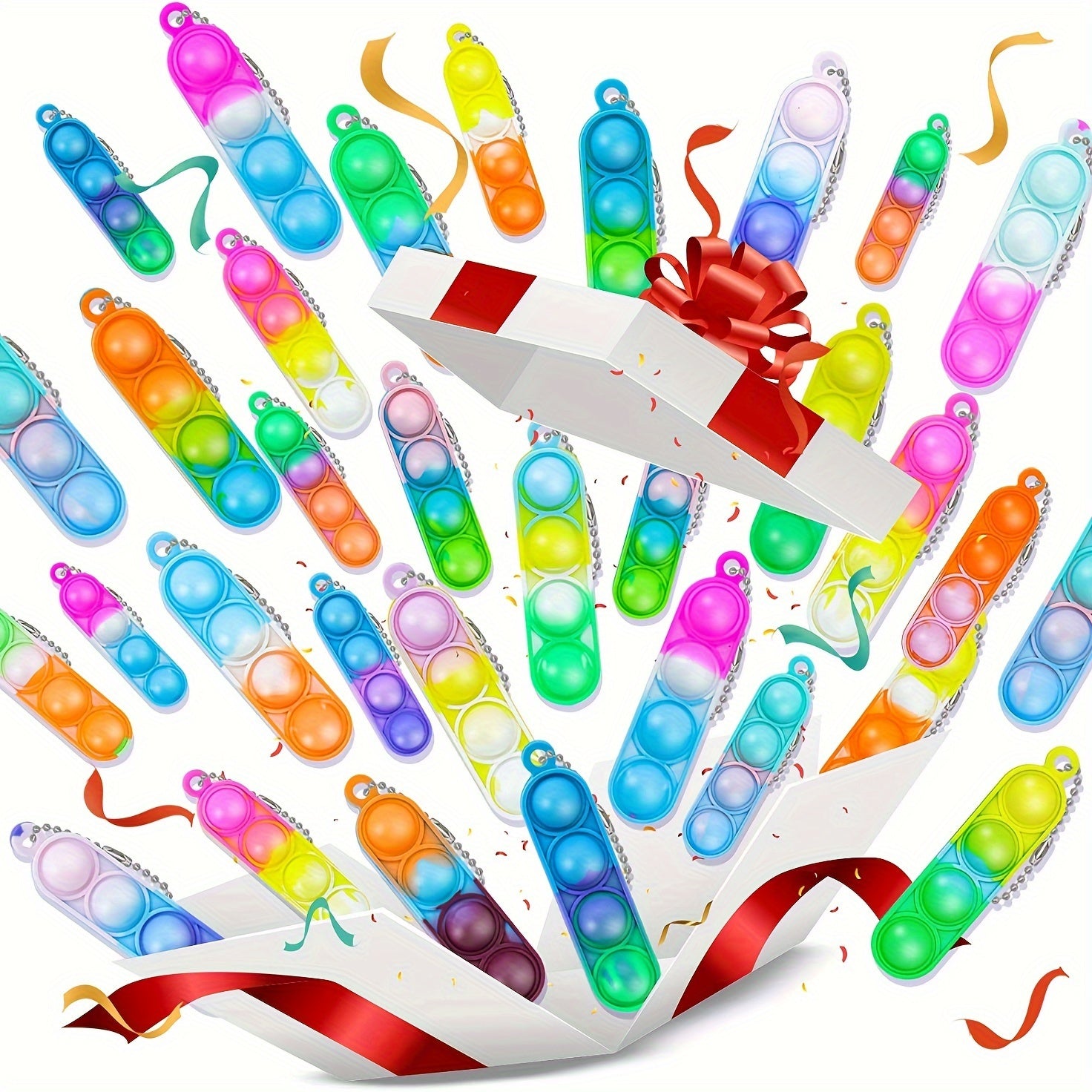 32Pcs Christmas Party Favors Toys Bulk Mini Pop Keychain Sensory Fidget Toys