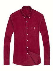 Men's Casual Button Up Long Sleeve Shirt With Chest Pocket