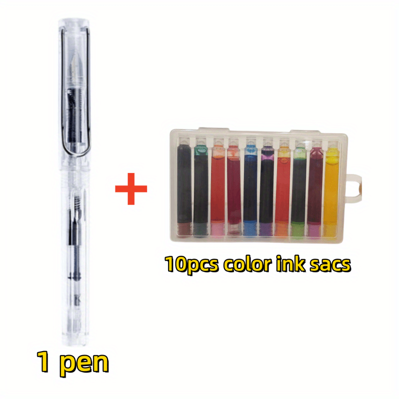 38mm Transparent Fountain Pen Set for Calligraphy - Ink Cartridges Included
