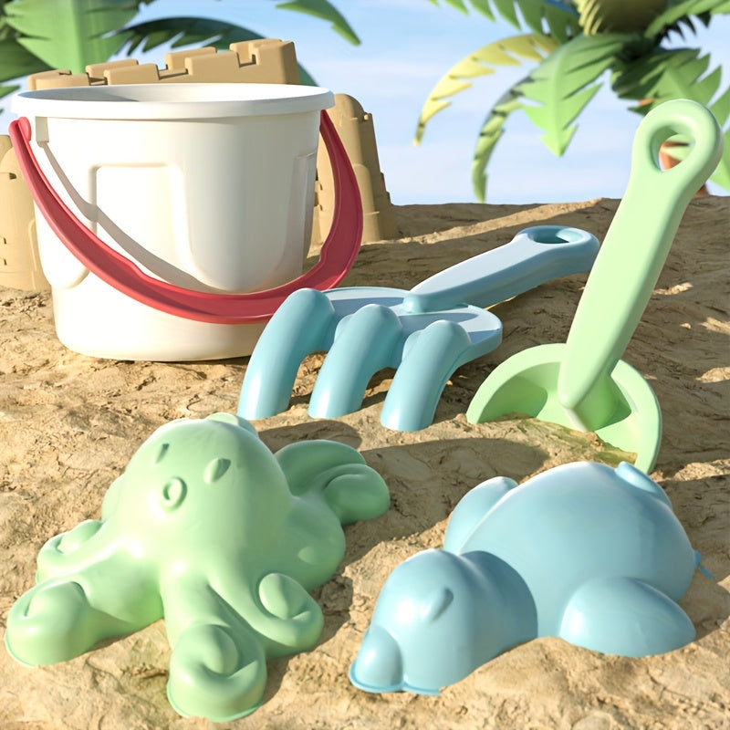 Multifunctional Straw Beach Toy Set with Folding Bucket - Play Snow, Sand, Water