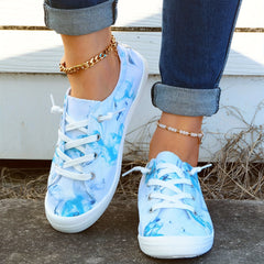 Women's Flat Canvas Lace Up Sneakers Casual Round Toe Shoes