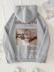 Graphic Print Kangaroo Pocket Hoodie Long Sleeve Hoodies