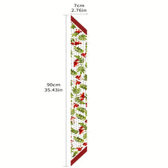 Green Fruit Tree Print Skinny Scarf Silky Ribbon Long Neckerchief