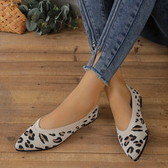 Leopard Print Flats Soft Sole Slip On Shoes Pointed Toe