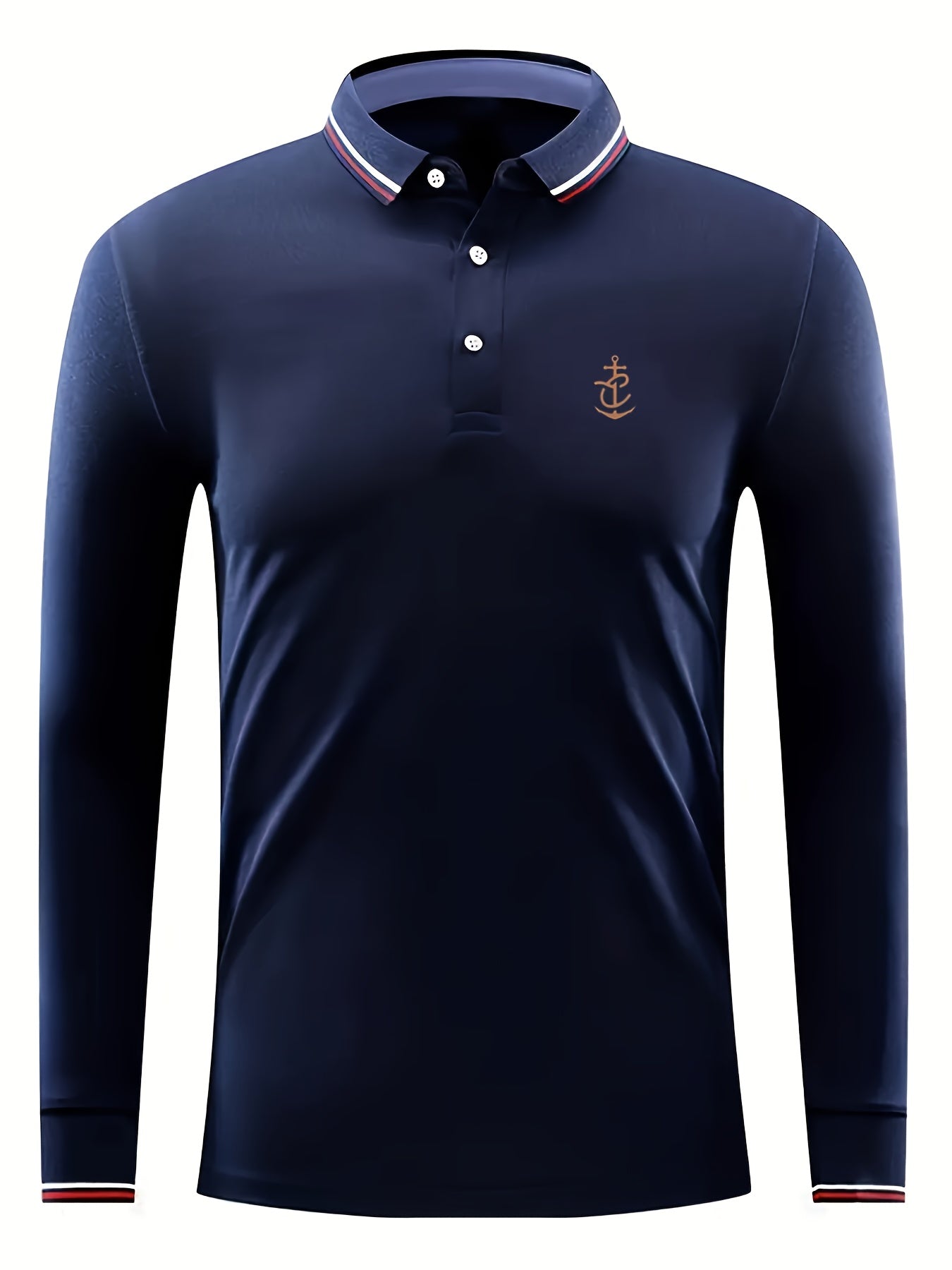 Men's Anchor Print Long Sleeve Golf Shirt
