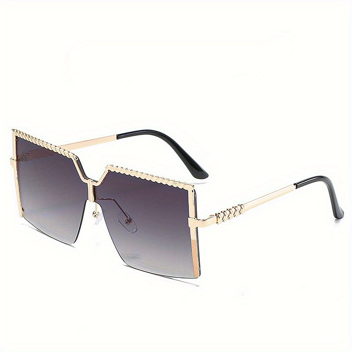 Oversized Square Sunglasses Gradient Lens Metal Temple Glasses UV400