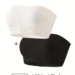 2pcs Solid Strapless Bandeau Bras Stretch Everyday Bra Women's Lingerie
