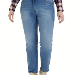 Women's Plus Button Fly High Rise Stretchy Straight Leg Jeans