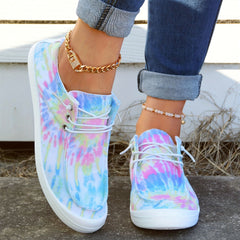 Tie Dye Canvas Lace Up Low Top Flat Shoes for Women