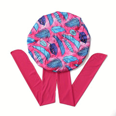 Flower Print Satin Bonnet Lightweight Sleeping Cap Wide Ribbon Hair Bonnets