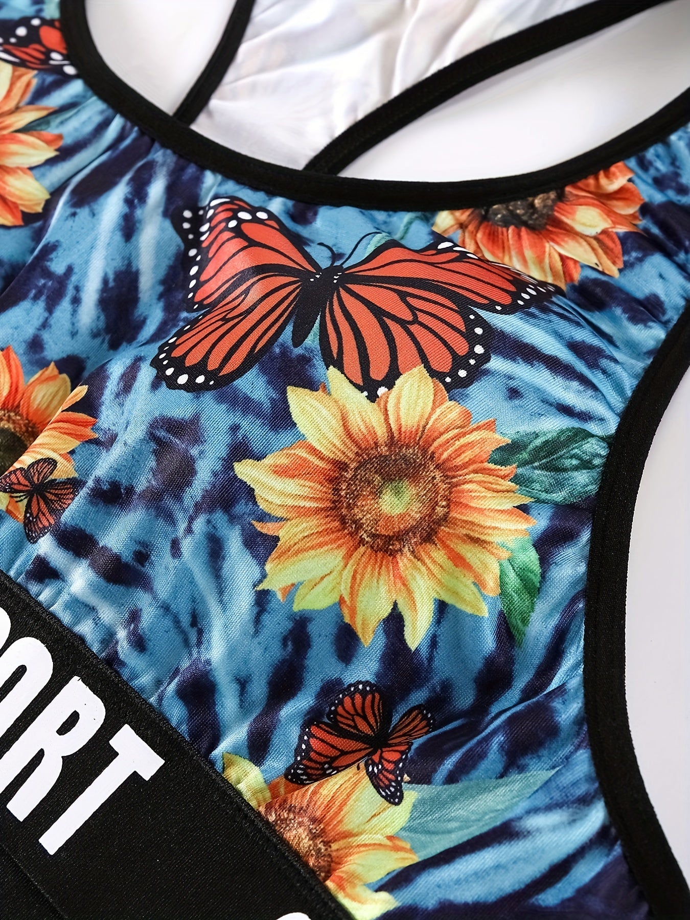 Women's Plus Size Tie Dye Sunflower Butterfly Print Tank Bra
