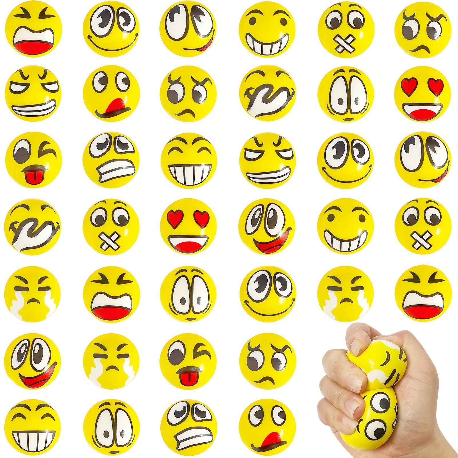 40pcs Mini 2 Inch Stress Relief Balls Foam Squeeze Toys - Funny Expressions