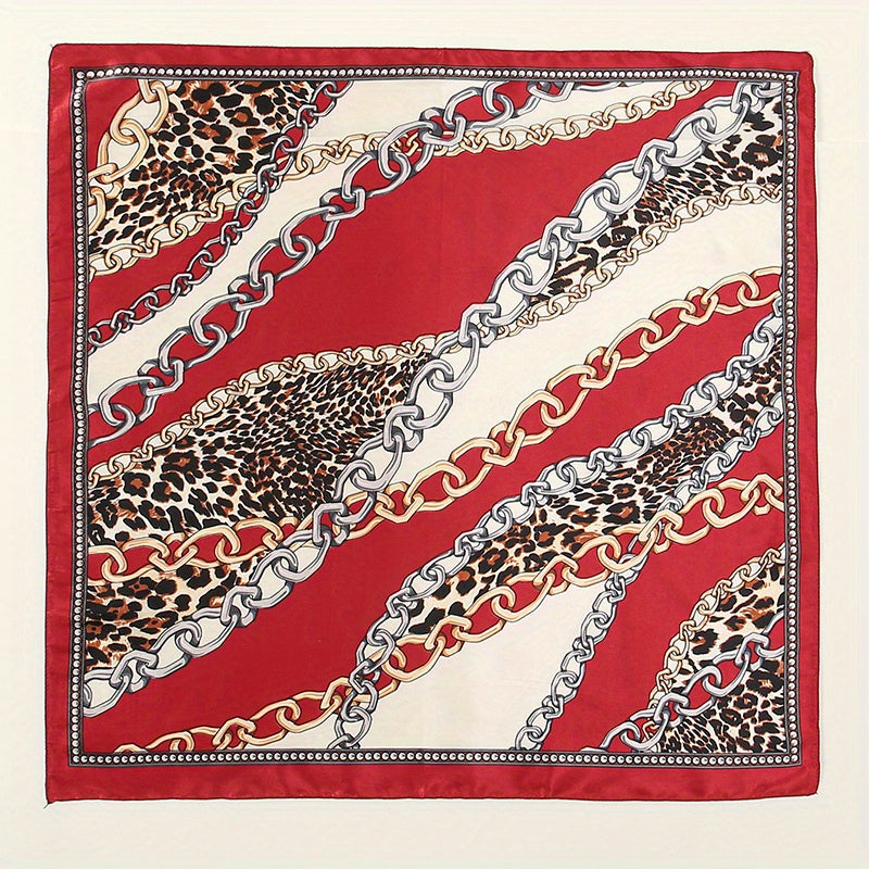 Leopard Chain Print Square Scarf Neckerchief Hair Accessory for Women