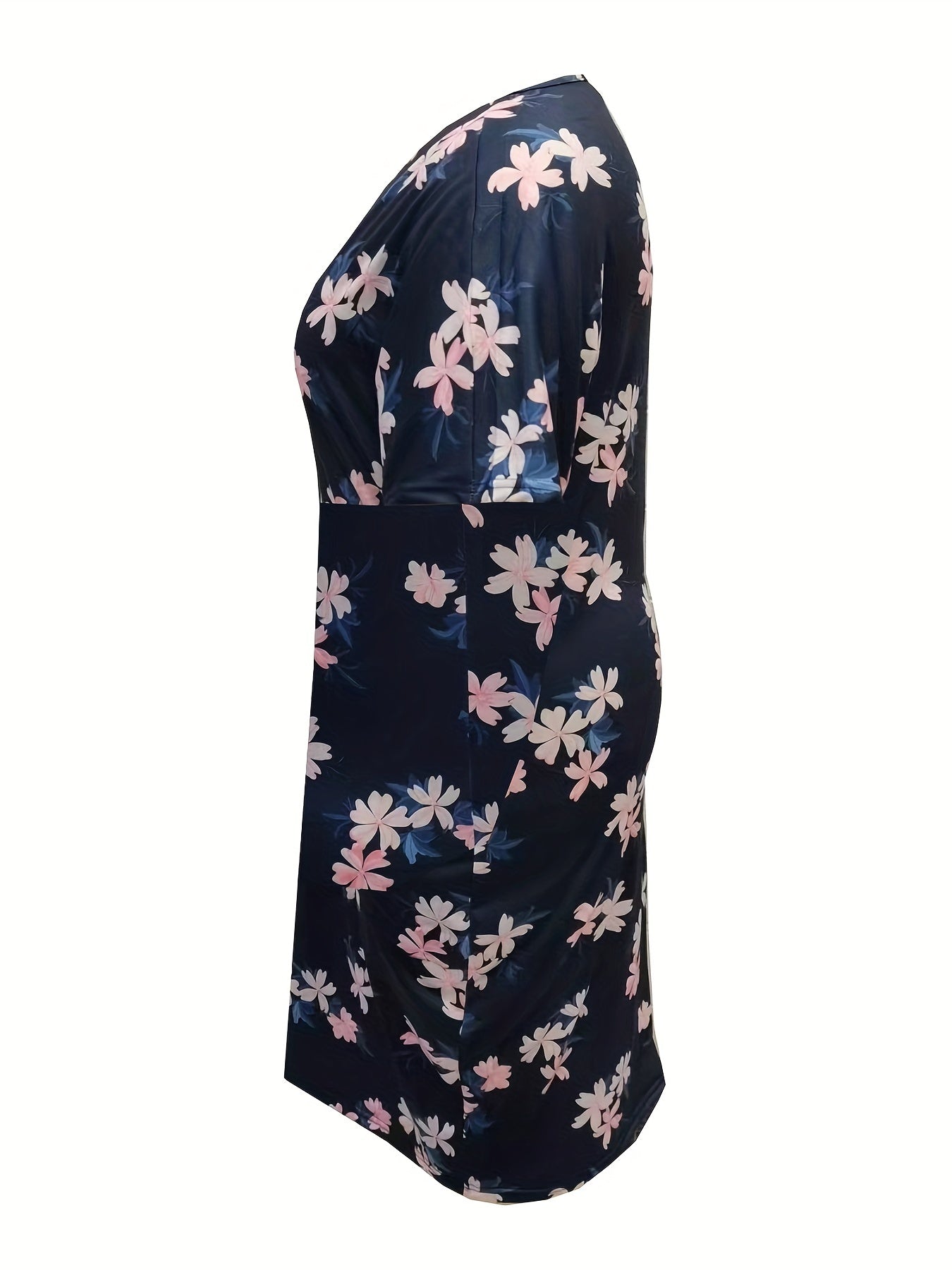 Casual Floral Print V Neck Dress With Pockets