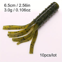 10pcs Tube Worms Skirt Rooster Tail Soft Fishing Lures 2.56in