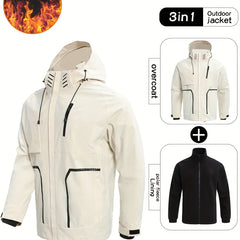 Men's Casual 3-In-1 Outdoor Jacket Hooded Windbreaker for Fall Winter